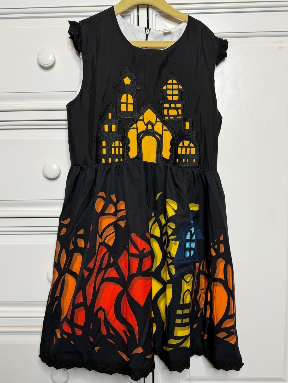 Mini Taylor Girls 11-12Y Halloween Haunted House Stained Glass Dress Black